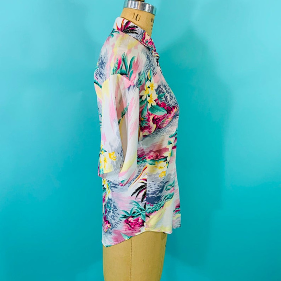 ❌ SOLD ❌ 1980s Hawaiian Pink Palm Tree Top | B 40" - Picture 3 of 8